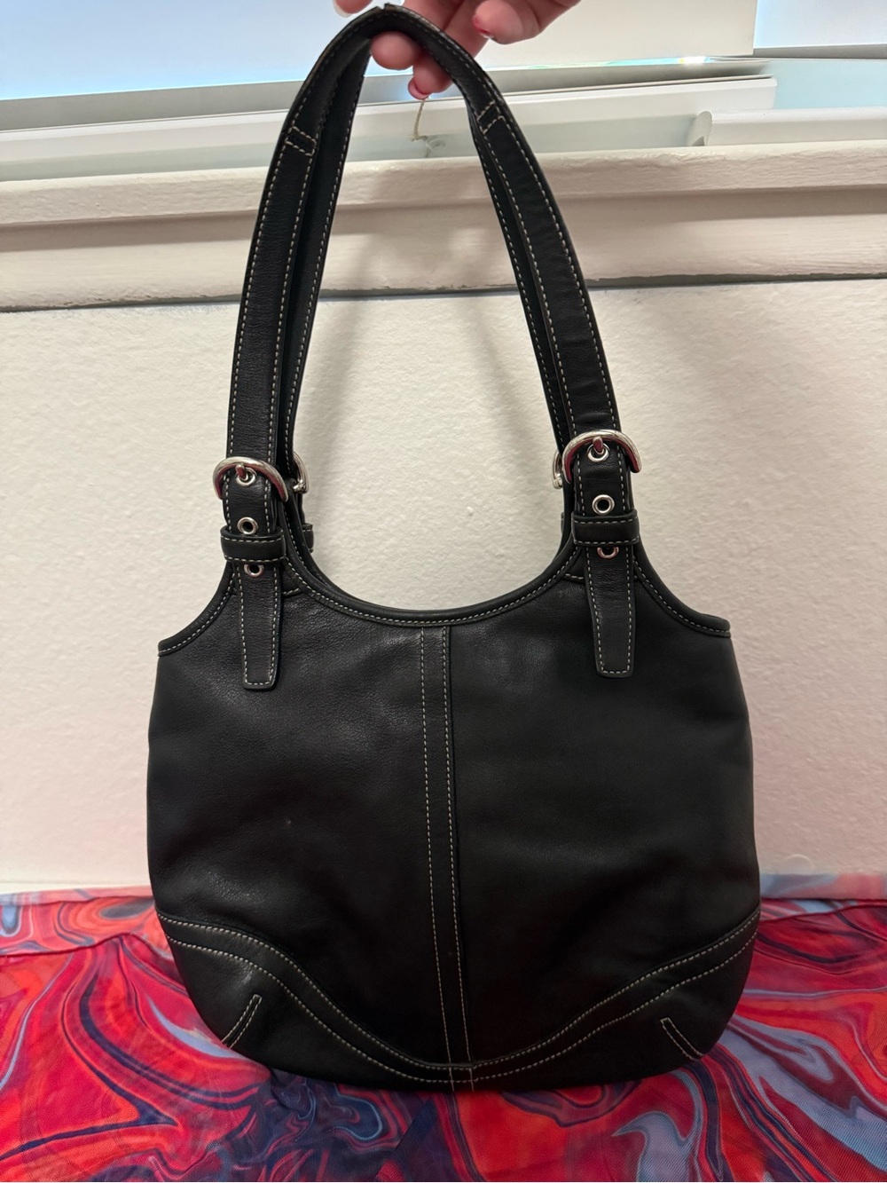 Vintage Coach Soho Black Pebbled Leather Contrast Stitch Shoulder Bag 4983🖤